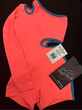 Tiger Friday Coral and Blue Kids One-Shoulder Matching Set. CM (6-8)